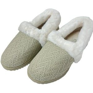 Skechers Slippers Cozy Lite Sparkle Knit Sweet Walk Natural 7W Beige Fur NWOB